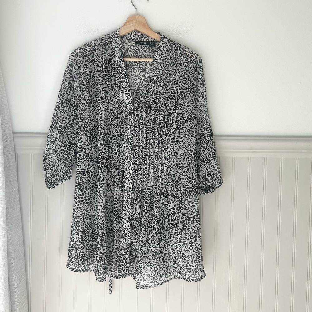 Apt. 9 Black and White Animal Print Blouse 0X